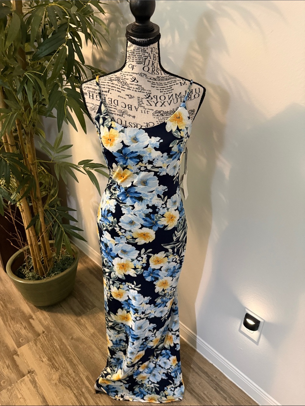iris Navy Floral Spaghetti-Strap Maxi Dress